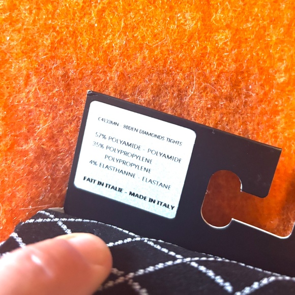 Black and white textured diagonal check tights made in Italy NWT - Picture 7 of 8